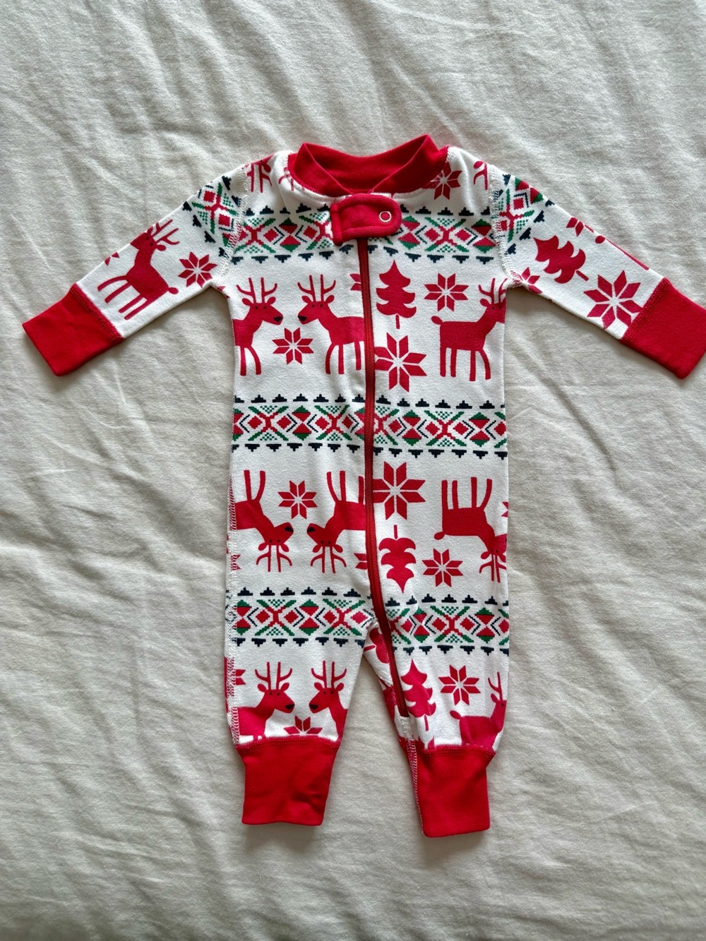 Hanna Andersson Organic Cotton Zip Sleeper 0-3M Fair Isle Dear Deer Christmas